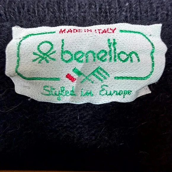 Vintage Benetton Polo Sweater Womens Black Bright Argyle Golf Retro Italian - Picture 4 of 6